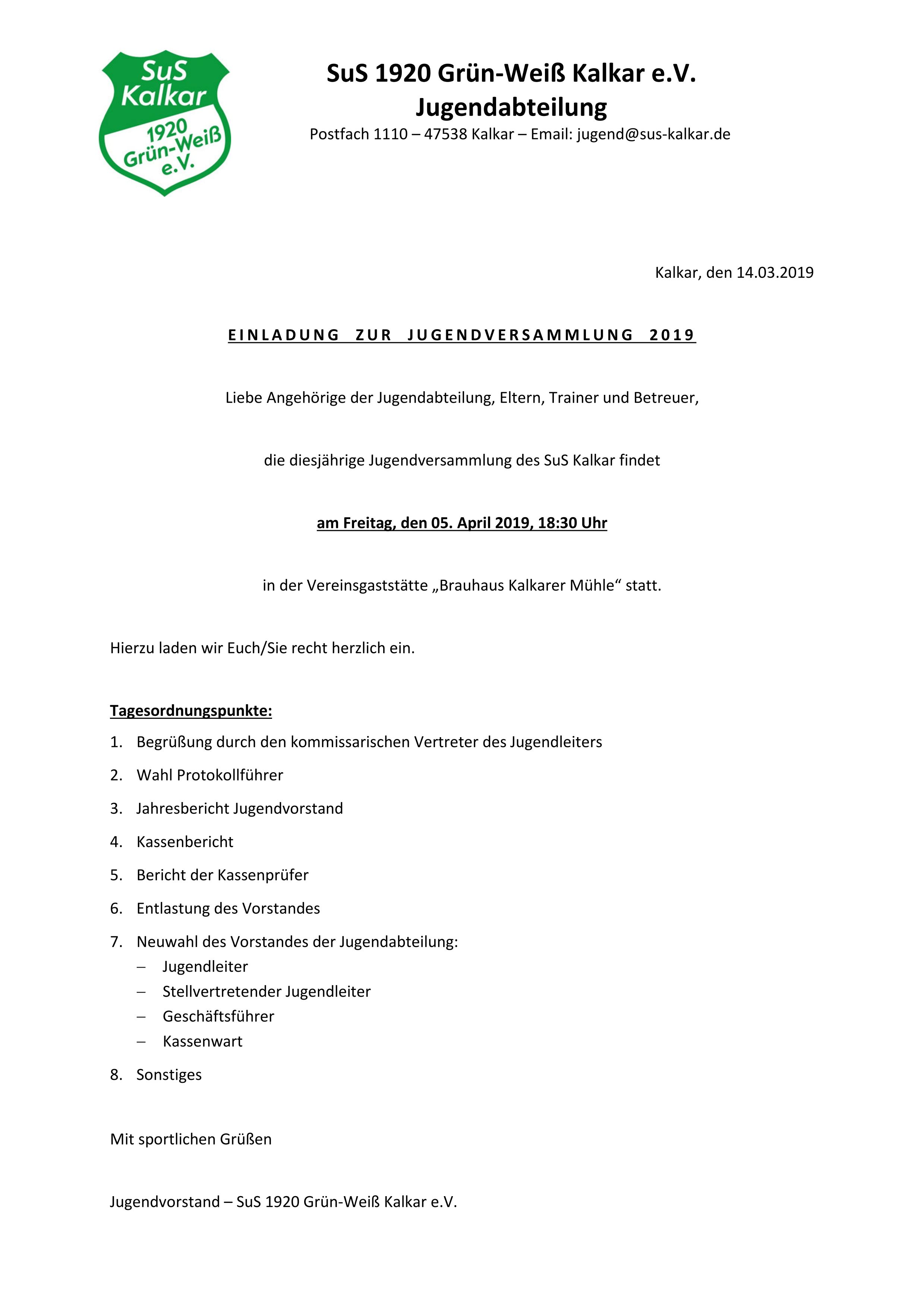 Einladung Jugendversmmlung