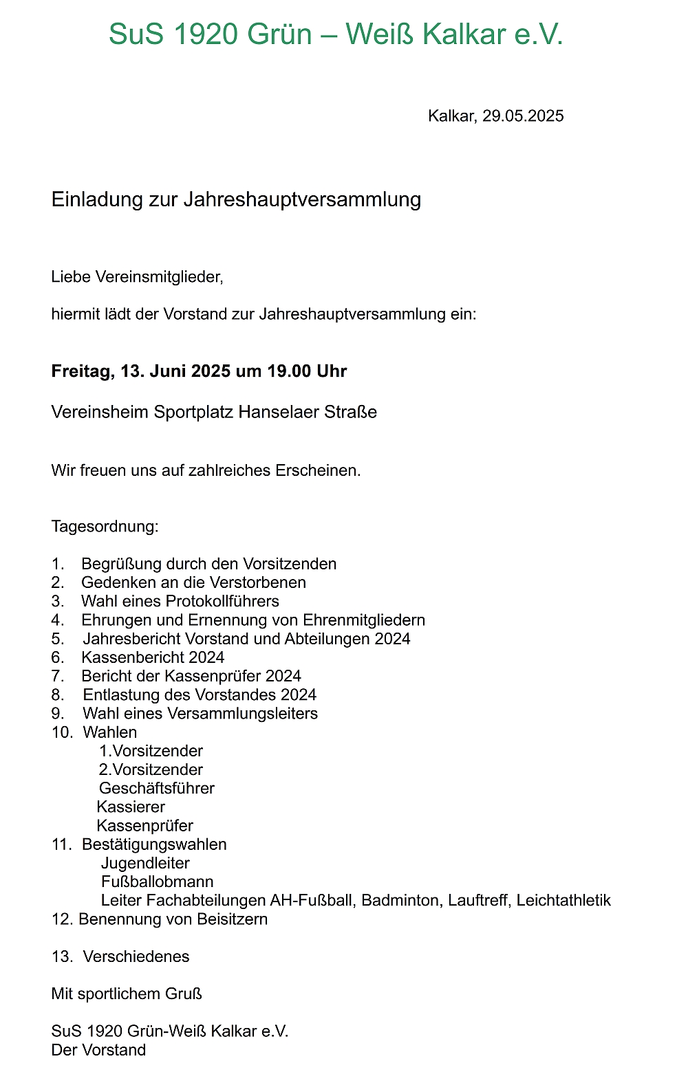 JHV Einladung 2025